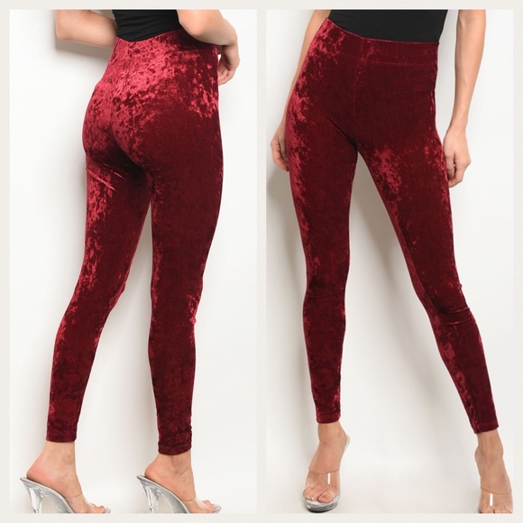 Pants - Burgundy Velvet Skinny Leggings